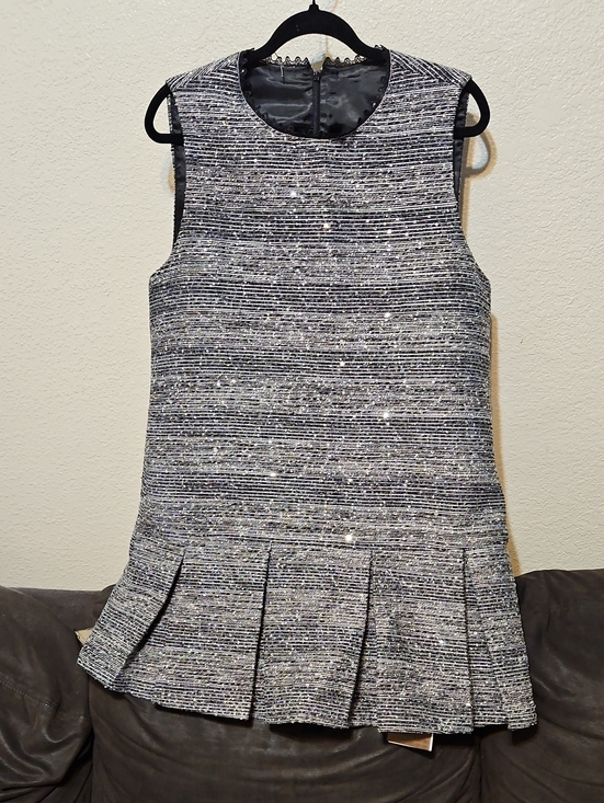oulorcciwa Dresses & Skirts - Sleeveless Sparkle Tweed Lined Mini Dress in Black and Silver